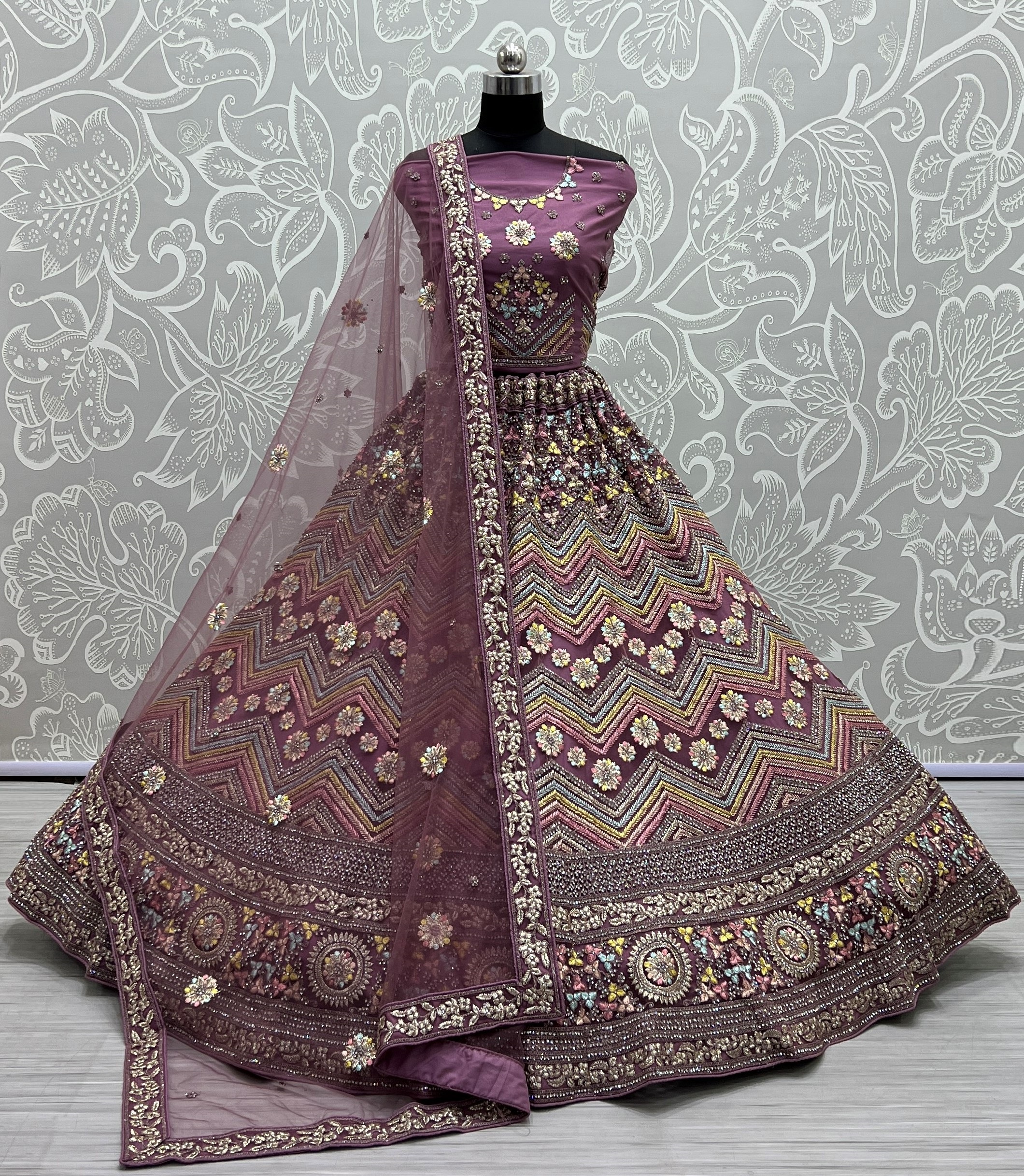 Wine Thread embroidered combine with zari work lehenga choli 